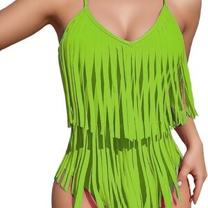 Vibrant Lime Fringe One Piece Swimsuit